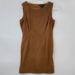 Lauren Ralph Lauren Brown Faux‎ Suede Dress Size 6 Sleeveless Office Classic